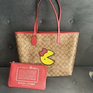 Coach x Ms. Pac-Man reversible tote. EUC with matching pouch!
